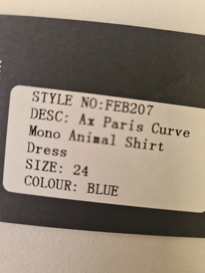AX Paris Curve Mono Animal Print Shirt Dress Size 24 Blue **** V31