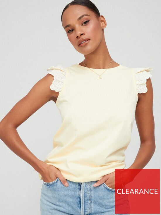 Embroidered Frill Sleeve T-Shirt Lemon UK Size 16  ****V374