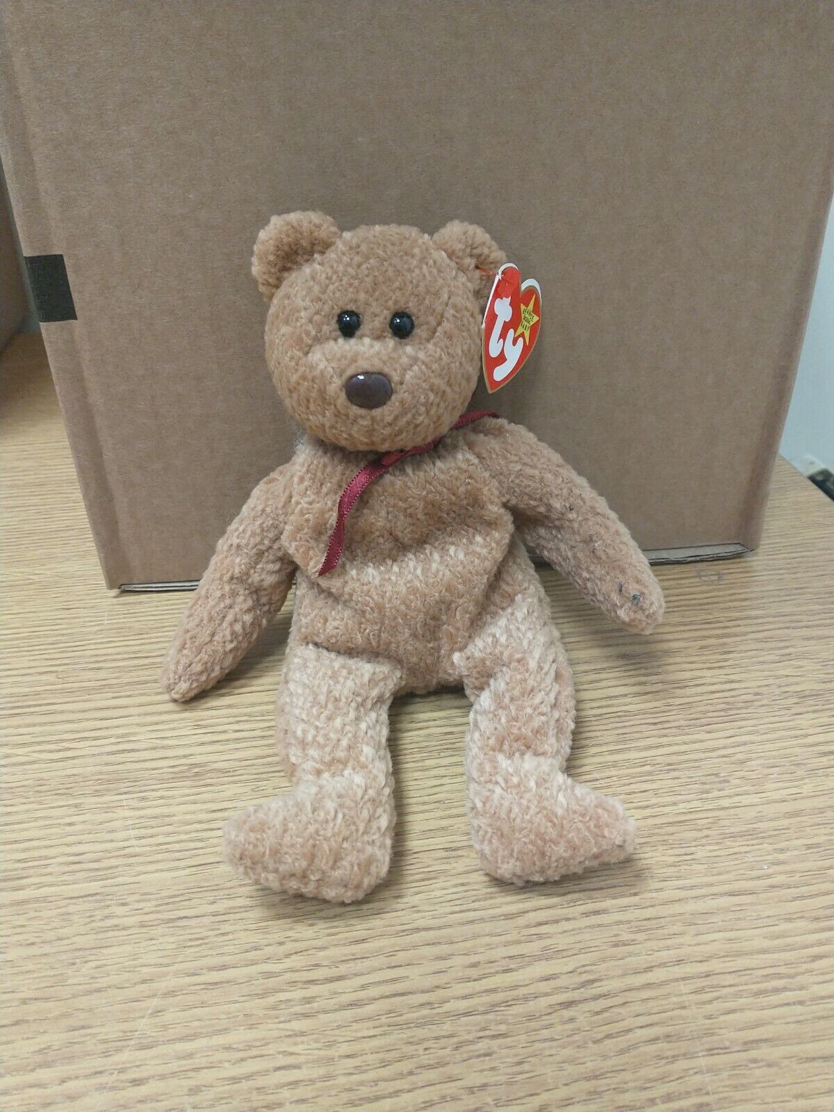 Ty Beanie Babies  - CURLY the brown bear. Red Beanie 4