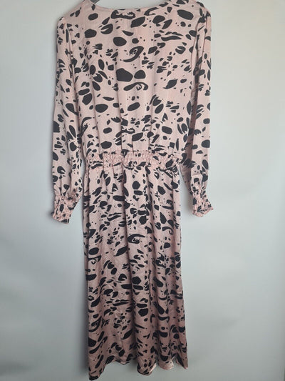 Quiz Curve Pink Animal Print Satin Ruched Waist Midi Dress Size 18 **** V35