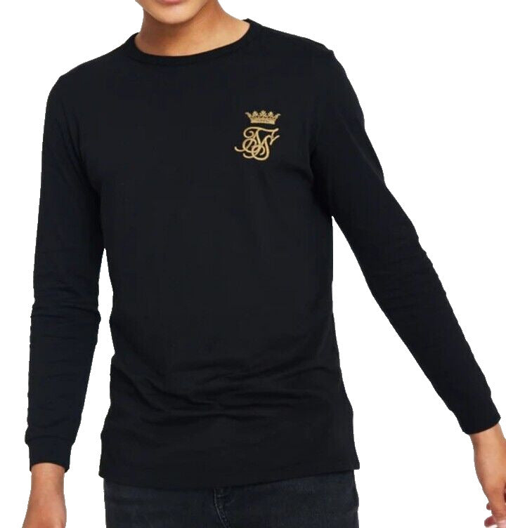 Siksilk Boys Messi Black Long Sleeve Logo T-Shirt Size 13-14 Years.