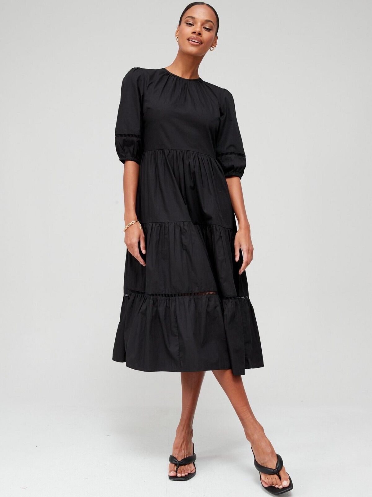 Ladder Trim Cotton Midi Dress - Black. UK 14 **** Ref V486