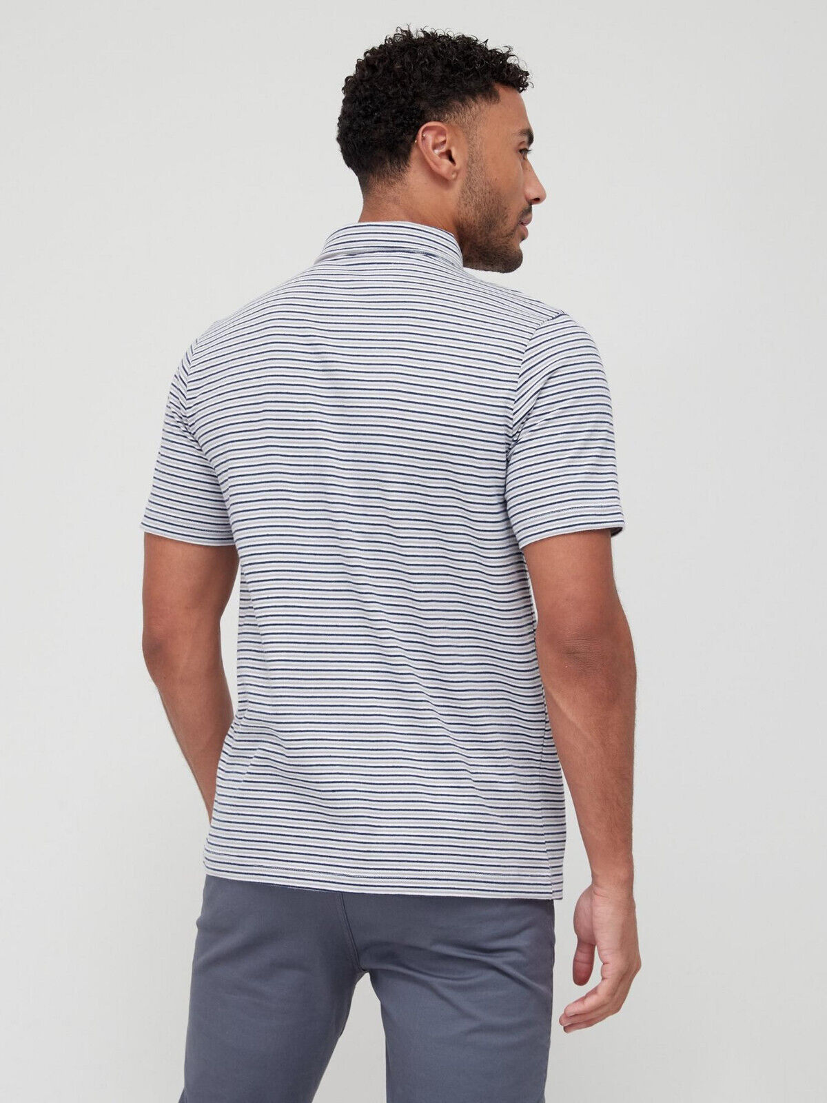 Mens Feeder Stripe Polo - Navy/Blue/Grey. UK M V208