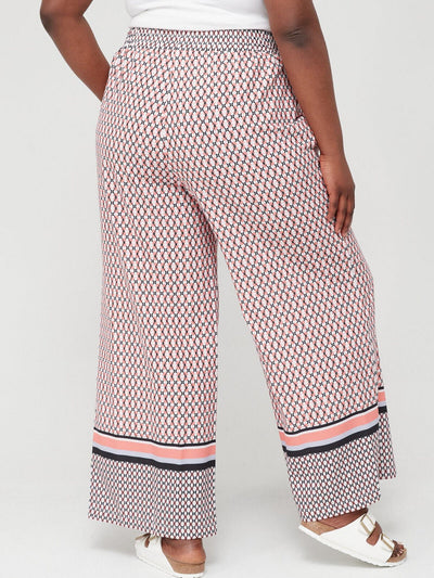 Wide Leg Scarf Print Trousers - Coral. UK 16 ****V436