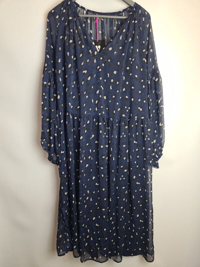 Womens Navy Blue Animal Spot Skater Mesh Dress. Size 16 **** V551