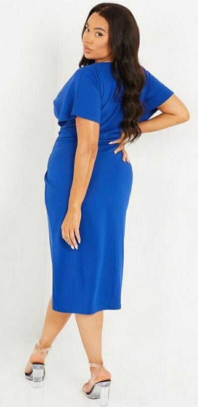 Quiz Curve Royal Blue Scuba Crepe Frill Dress Uk16****Ref V439