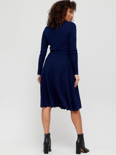 Womens Button Through Knitted Midi Dress - Navy. UK 8. V143