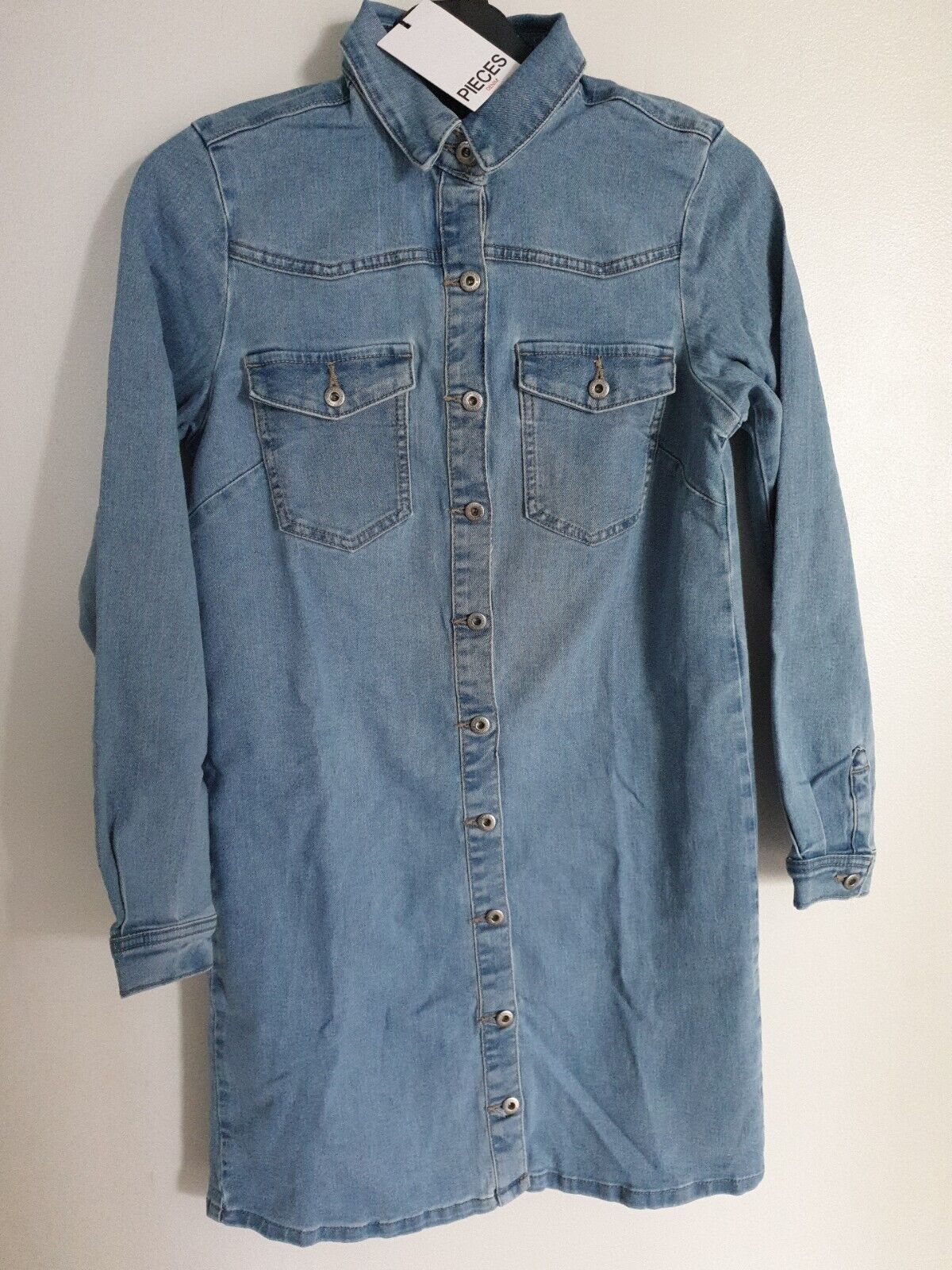 Pieces Button Front Mini Shirt Dress Blue Size XS ****Ref SW14