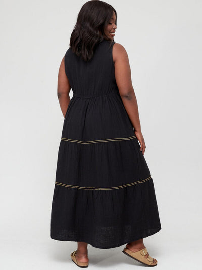 Cheesecloth Lurex Stripe Maxi Dress - Black. UK 16. ****V513