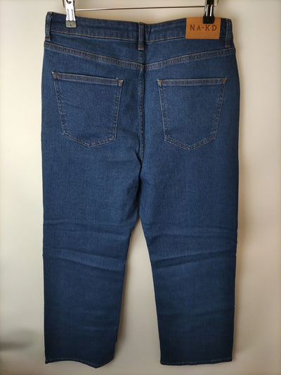 Na-kd Straight Leg High Waist Jeans. Mid Blue. UK 12. ****V293