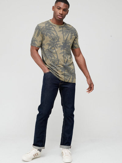 Mens Tropical Print Slub Tshirt - Khaki. UK S. V73