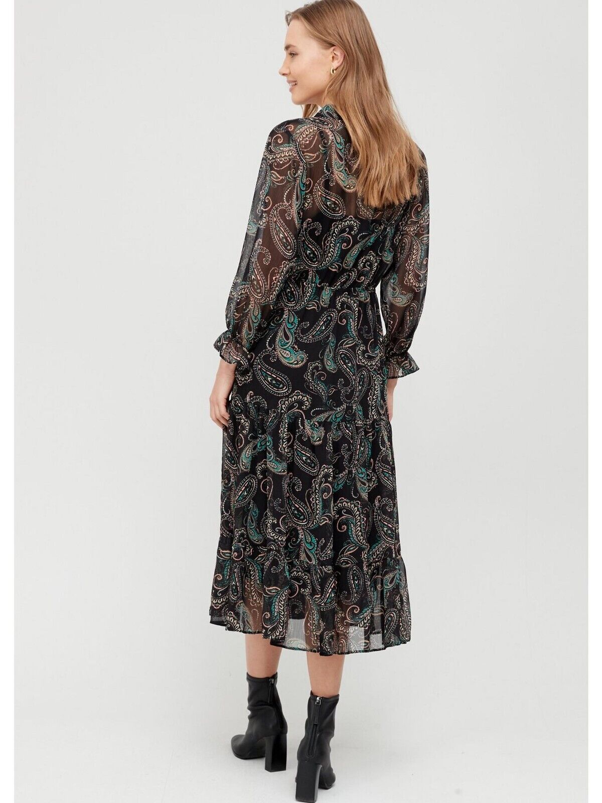 Womens V Neck Printed Midi Dress - Paisley Print. UK 12 **** V431