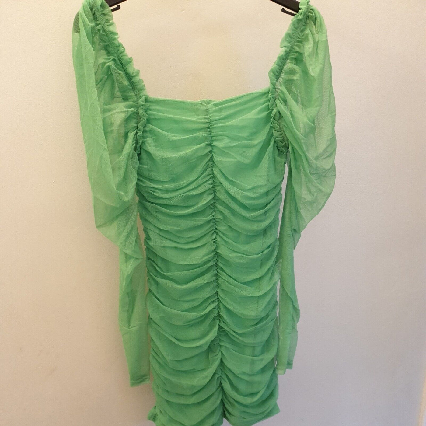 Missguided Mesh Ruched Long Sleeve Mini Dress Green Uk16 **** V100