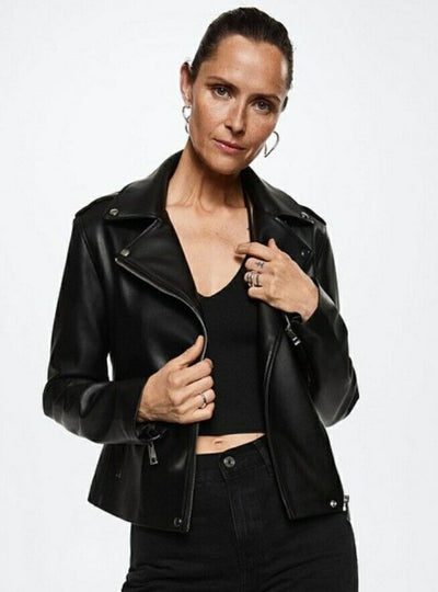 Mango Faux Leather Jacket -Black. UkXL