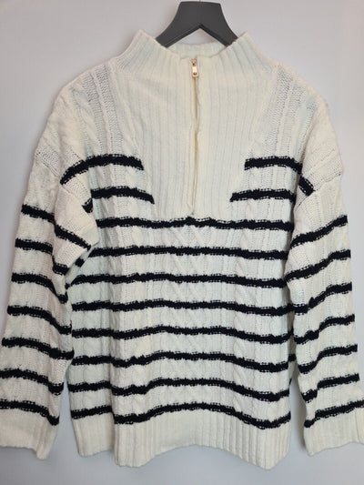 Michelle Keegan White/Black Stripe Zip Up Jumper Size Small **** V335