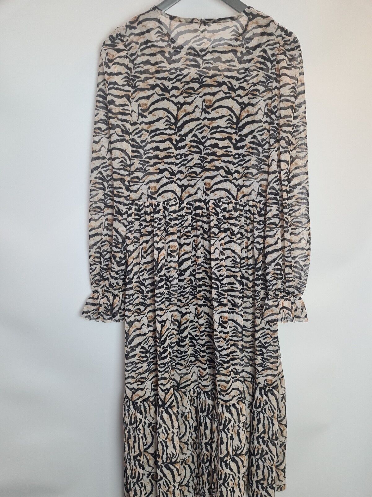 River Island Beige Animal Print Tiered Midi Dress Size 12 **** V281