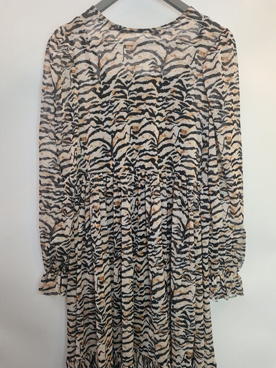 River Island Beige Animal Print Tiered Midi Dress Size 12 **** V281