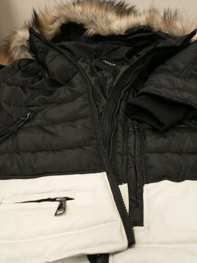 Assuili  Parka Style Coat. Ladies Size 38/M. Faux Fur Trim Removable. Used CT2