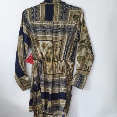 AX Paris Printed Wrap Satin Khaki Dress Size 10 ***Ref SW12