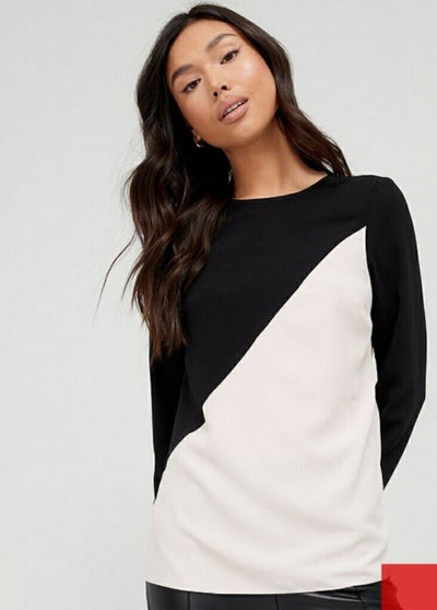 Colour Block Shell Blouse Black/Cream Uk16****Ref V481