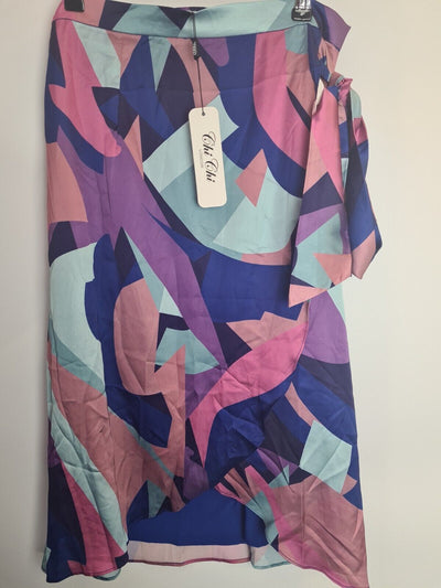 Chi Chi London Graphic Print Wrap Detail Midi Skirt Size 12 **** V36