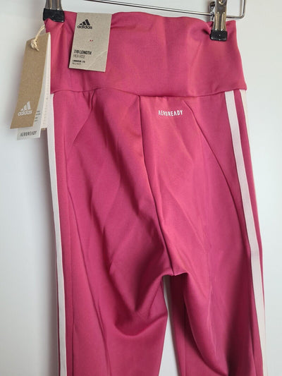 Adidas Pink 3 Stripes 7/8 Length High Rise Leggings Size 2XS **** V264