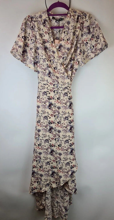 Missguided lilac floral print wrap high low midi dress dress Size 10 **** V245