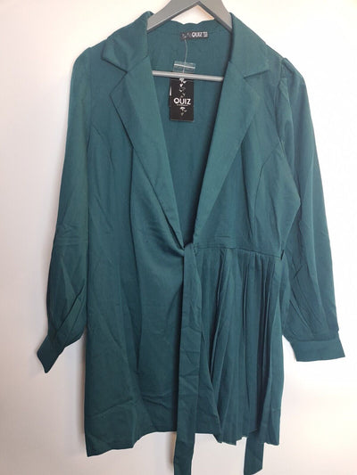 Quiz Woven Half Pleat Tie Front Puff Sleeve Green Blazer Dress Size 8 **** V126