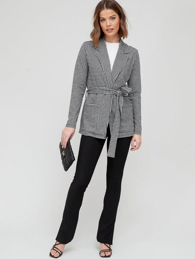 Check Houndstooth Soft Jersey Belted Blazer Size 12 **** V404