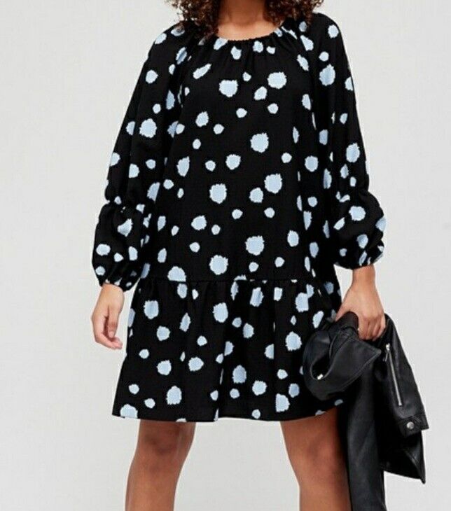 Tiered Sleeve Swing Dress Blue Spot UK 14 ****Ref V423