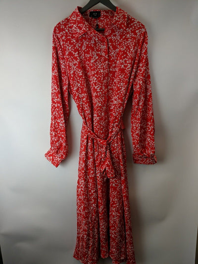 AX Paris Red Ditsy Midi Shirt Dress Size 18 **** V524