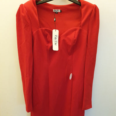 Chi Chi London Bodycon Party Dress With Long Sleeve Red Uk10****Ref V276