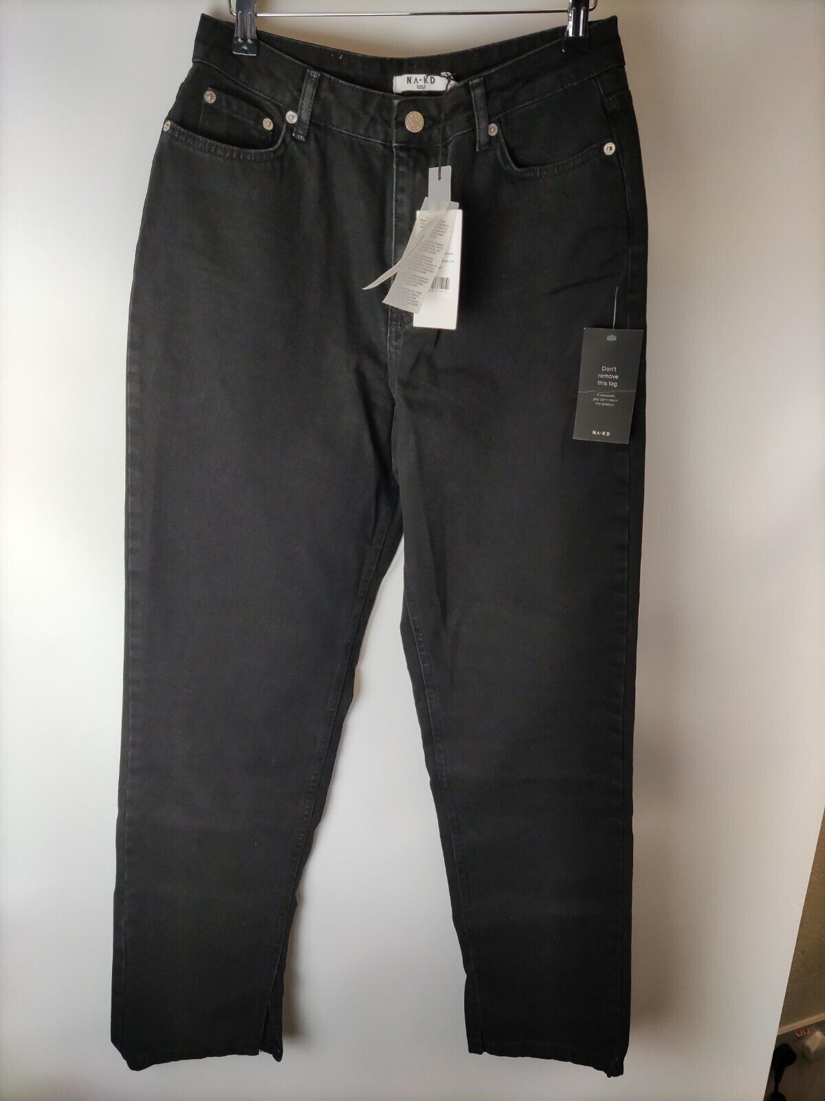 Na-kd High Waist Side Slit Denim Jeans. Black. UK 12. ****V42