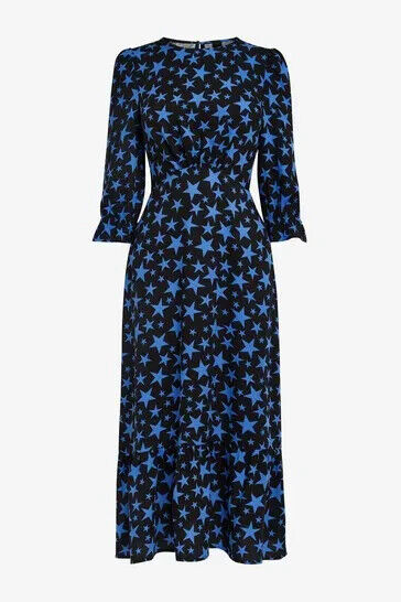 Nobody's Child Black/Blue Selena Star Midi Dress. Size 6.