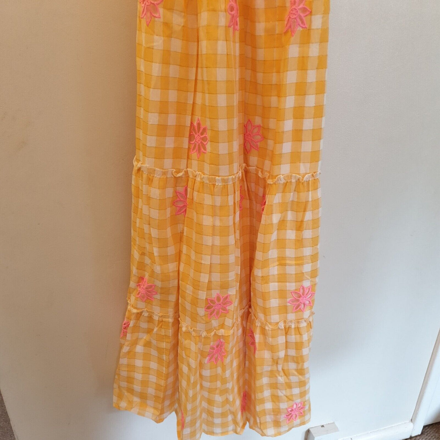 Sundress Maureen Yellow Gingham & Pink Emb One Size****Ref V3