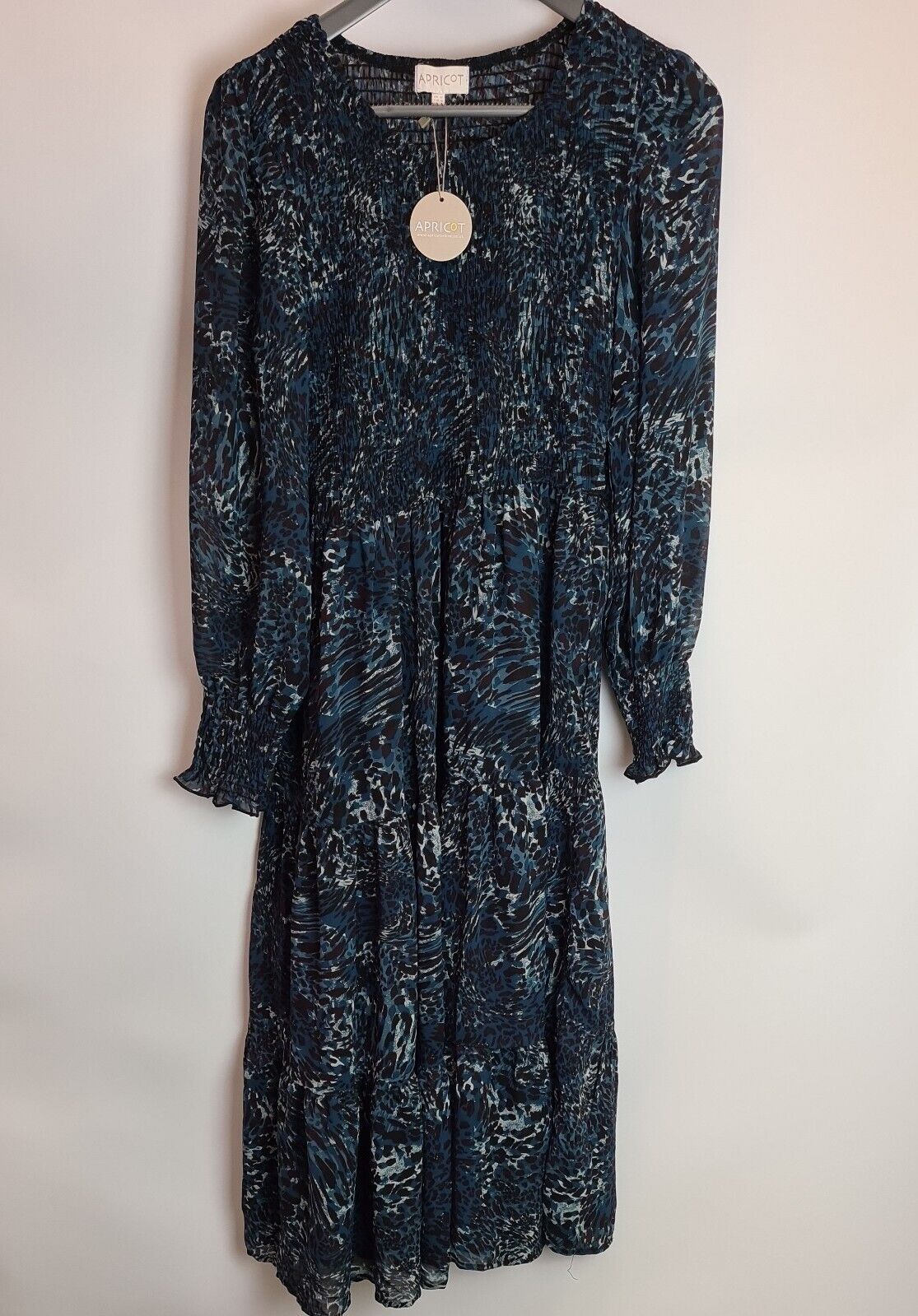 Apricot Leopard Print Midi Dress Blue Size 10 BNWT Ref****V268