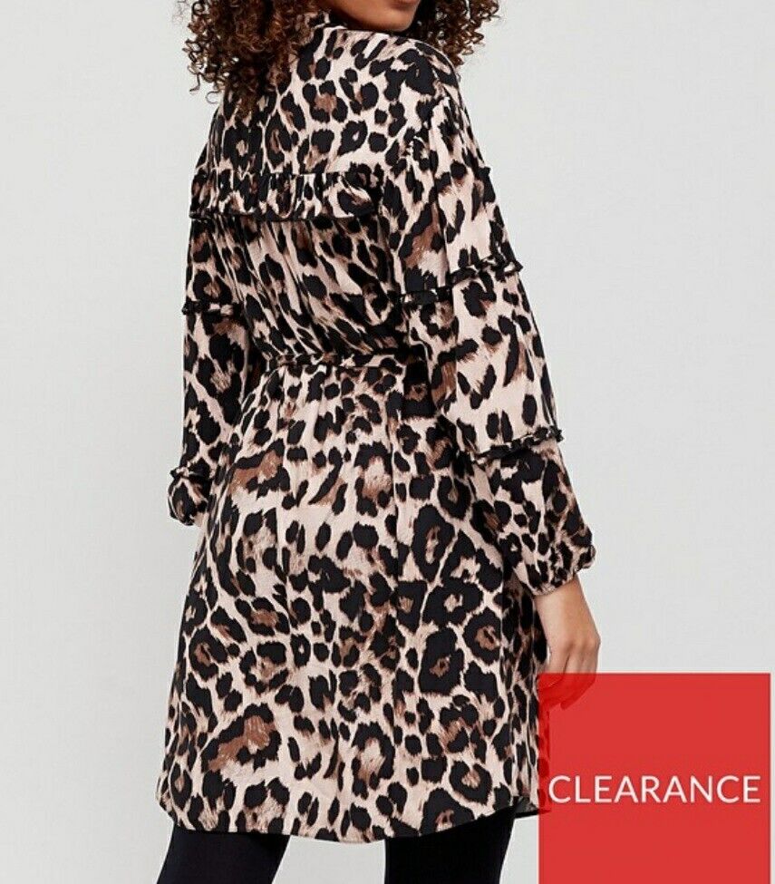 Ruffle detail Animal Print Dress Long Sleeve UK 12 ****Ref V225