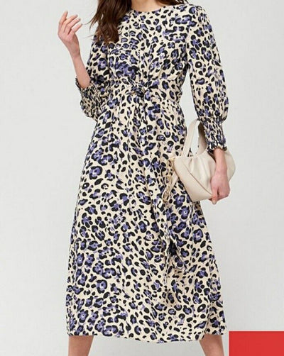 Leopard Print Dress Tie Waist Long Sleeve UK 18 ****Ref V477