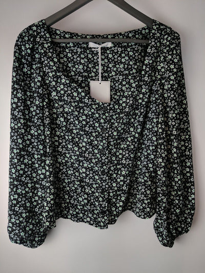 Michelle Keegan Sweetheart Printed Blouse Black Floral Size 6 **** V9