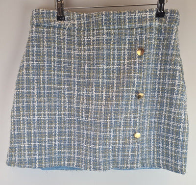 Quiz Light Blue Boucle High Waist Button Tailored Skirt Size UK 8 **** V31