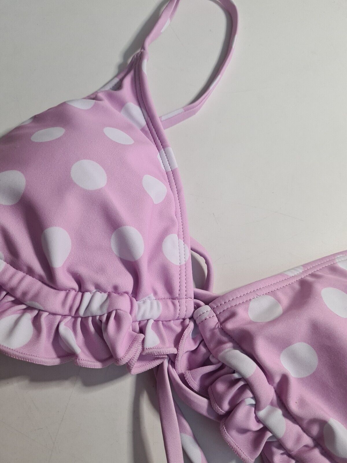 River Island Purple Polka Dot Frill Triangle Bikini Top Size 10 **** V250