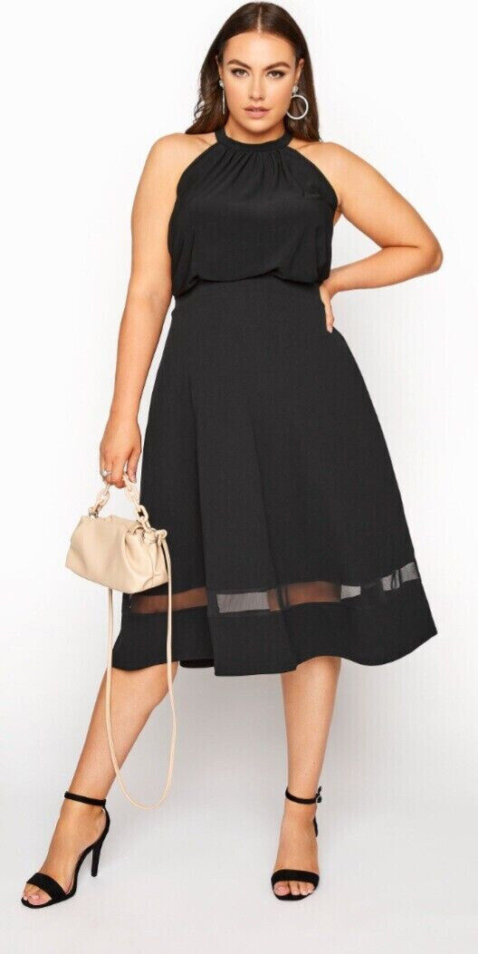 Yours A Line Black Mesh Panel Skirt Size 20 *** SW4