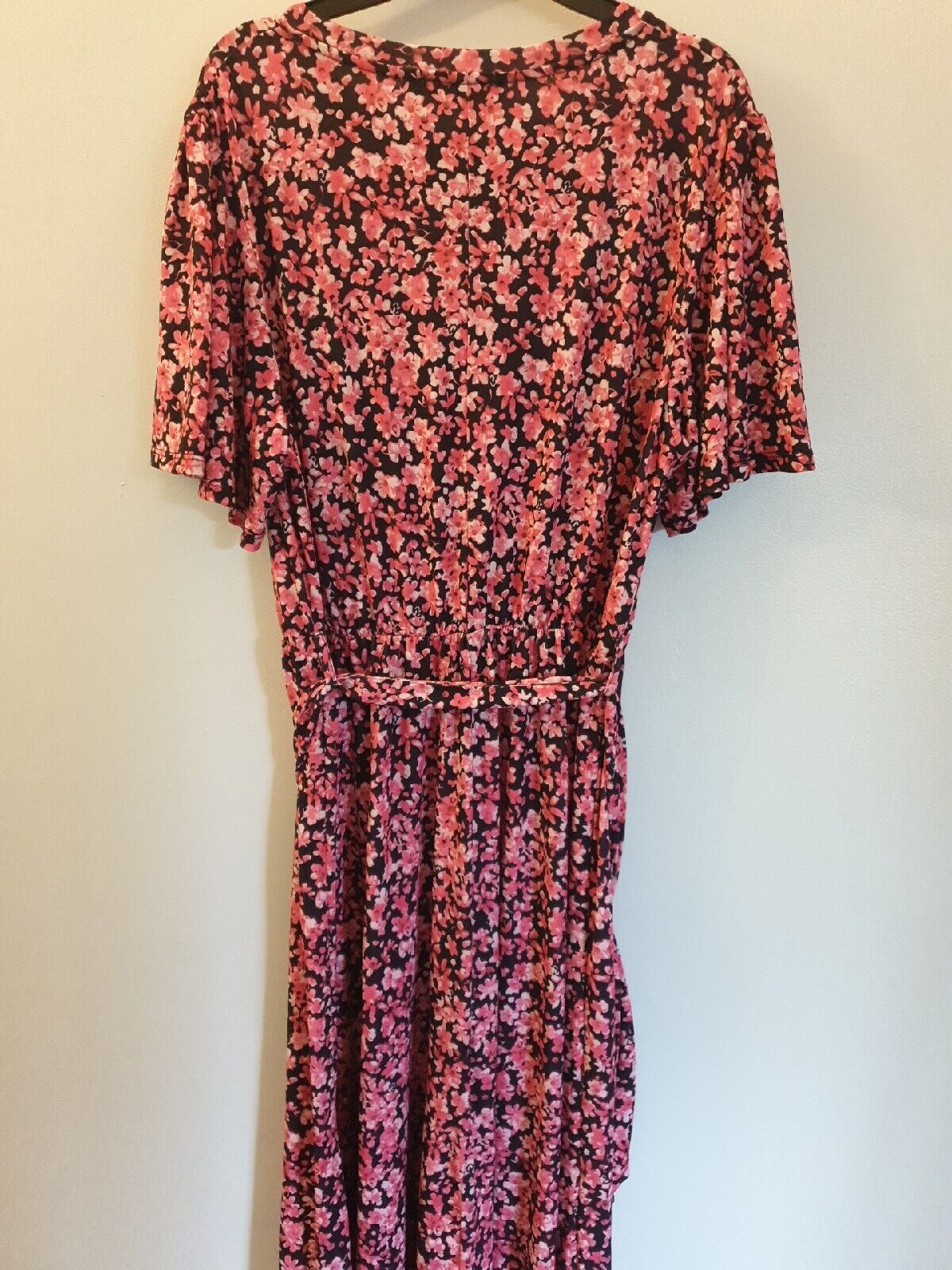 Black/Pink Floral Print Midi Dress UK 12 ****Ref V537