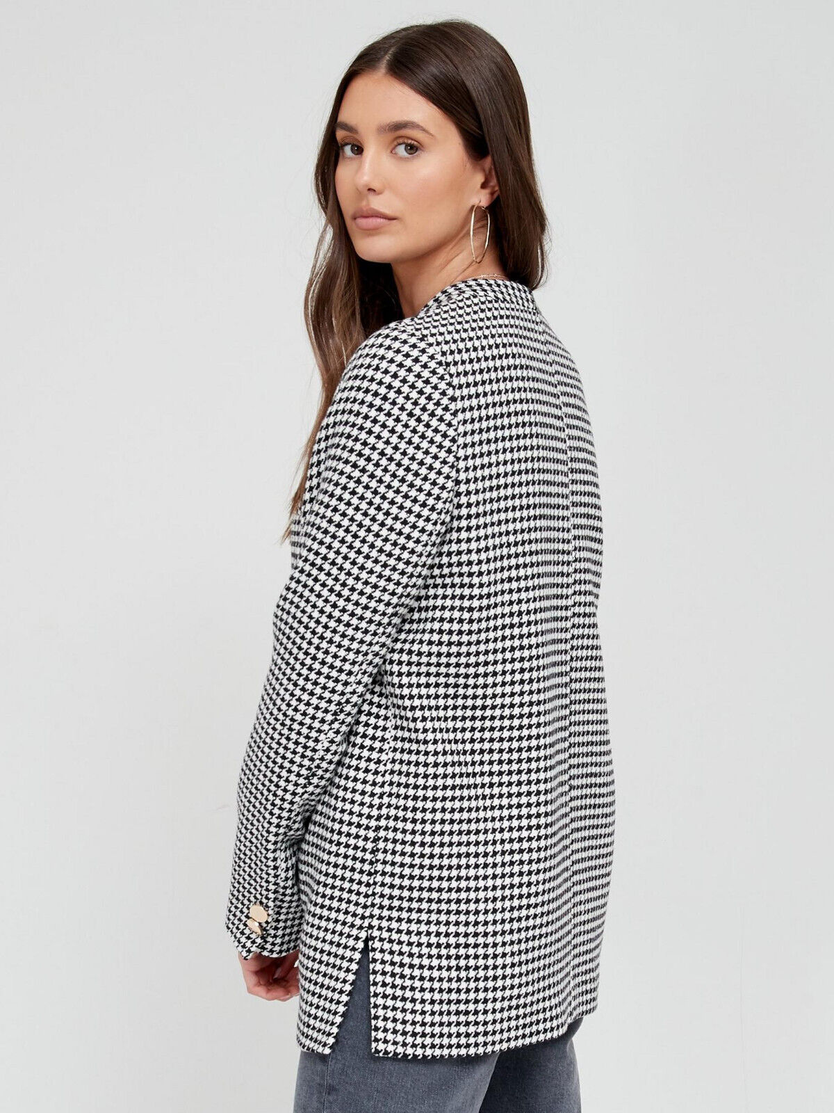 Collarless Shacket - Black/White. UK 16. ****V458