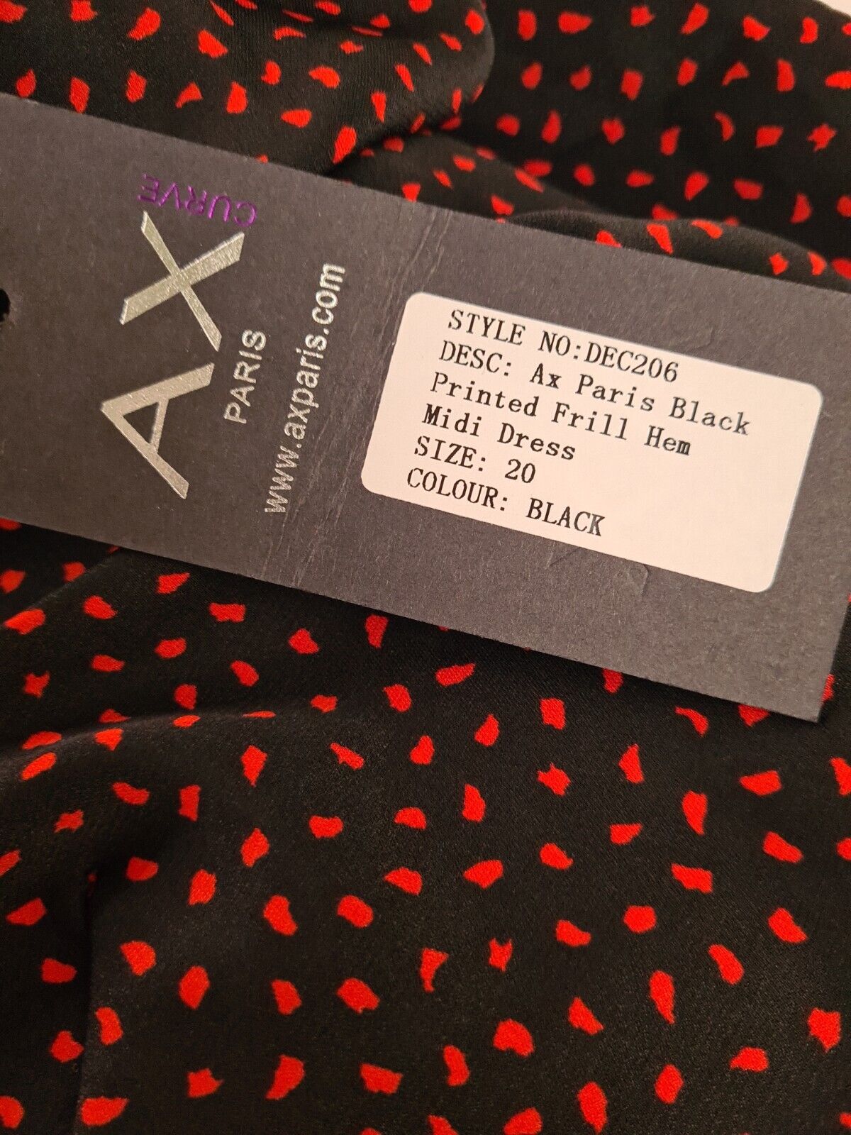 AX Paris Black Printed Frill Hem Midi Dress Size 20 **** V453