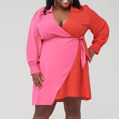 Judi Love Colourblock Pink/Red Wrap Dress Size 20 **** V330