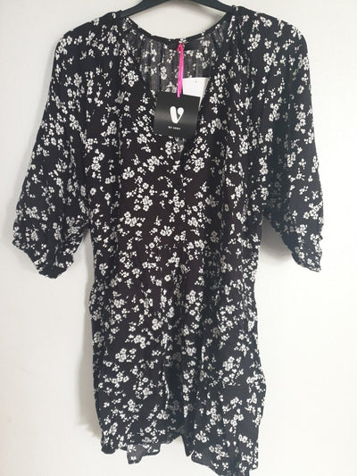 Black Mono Print Dress UK 12 ****Ref V545