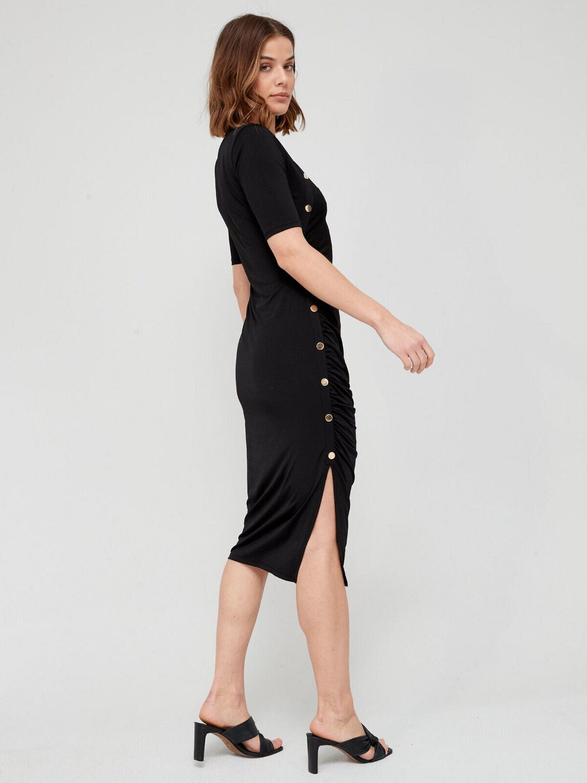 Black Button Detail Midi Dress Size 20 ** V533