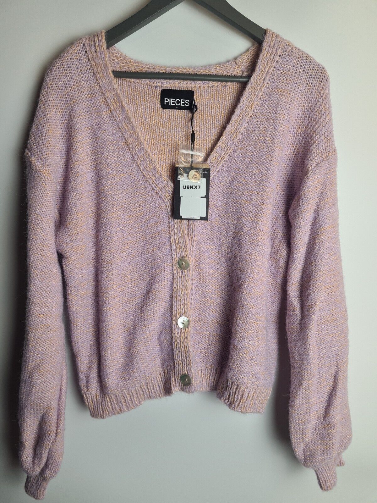 Pieces Mix Dye Yarn Knitted Lilac Cardigan Size Large **** V167