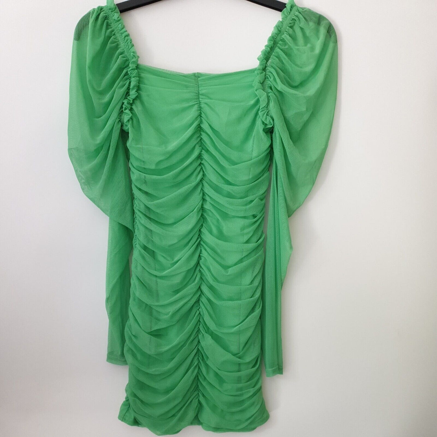 Missguided Dress Mesh Ruched Green UK 12 ****Ref V345
